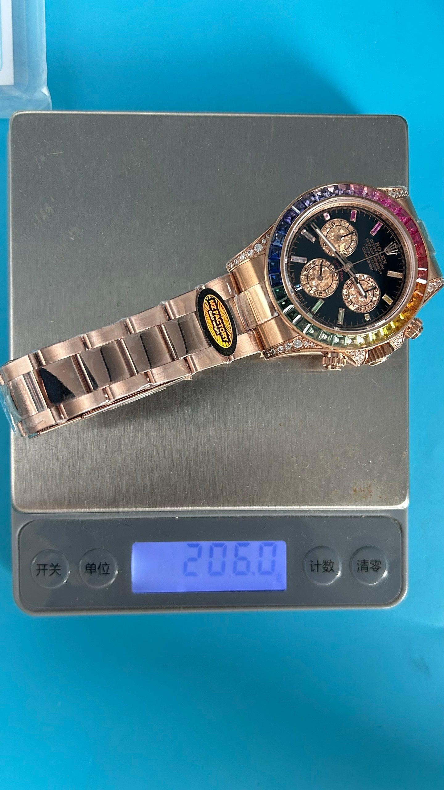 Rolex Daytona 'Rainbow' MZ SUPER CLONE Rose Gold Black Dial Sapphire Bezel