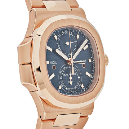 Patek Philippe Nautilus 3285 V3 –  5990/1R-001 Travel Time Flyback Chronograph Rose Gold Blue Dial (2025)